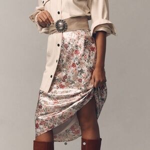 WAYF Shimmer Bias-Cut Flower Slip Skirt